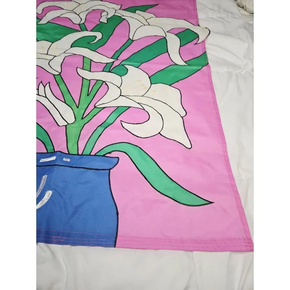 Summer Spring White Flowers Vase Floral Garden Yard Flag 28” * 41” Vtg Greeting